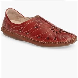 Pikolinos Jerez Brandy Leather Floral  Whipstitch Flats Loafers Womens 38 NWOT